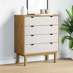 Drawer Cabinet"OTTA" 76,5x39,5x90cm Solid Wood Pine Brown and white