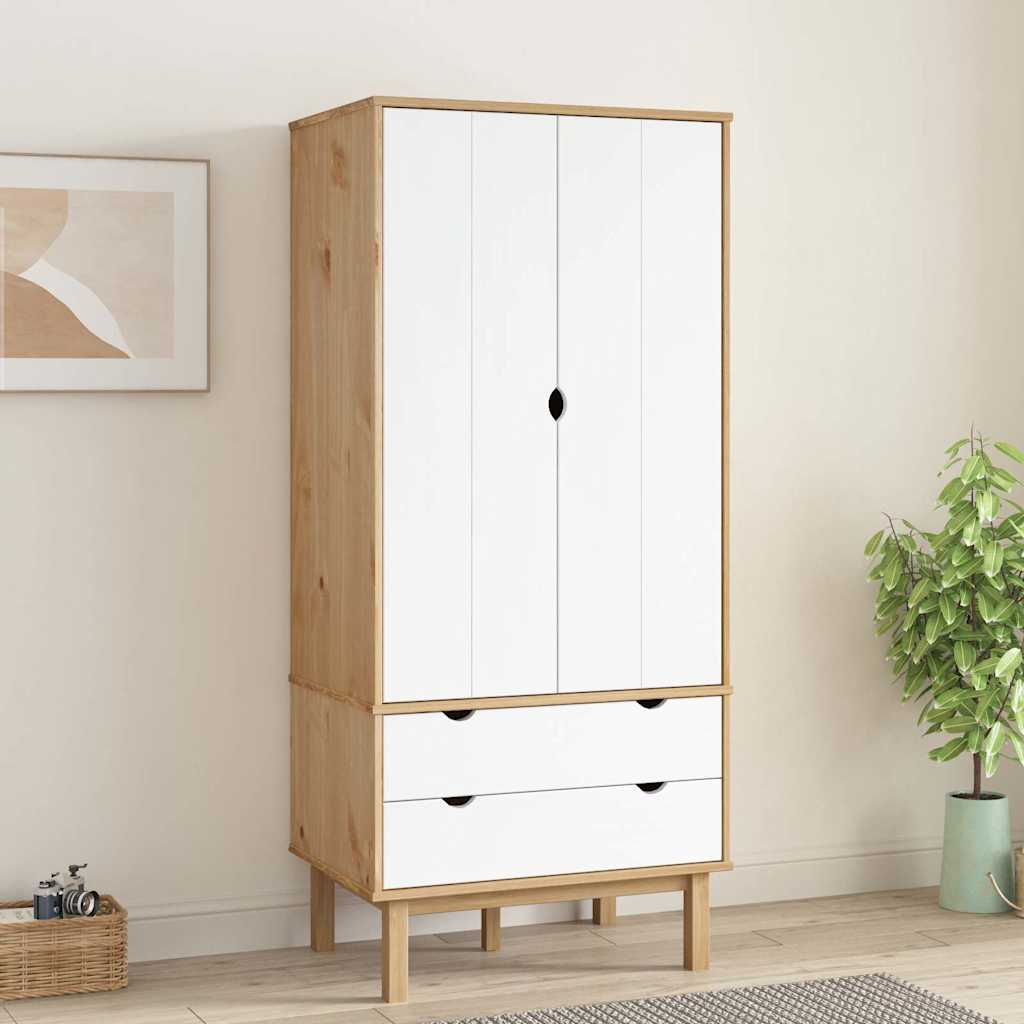 Wardrobe "OTTA" 76,5x53x172 cm Solid Wood Pine Brown and white