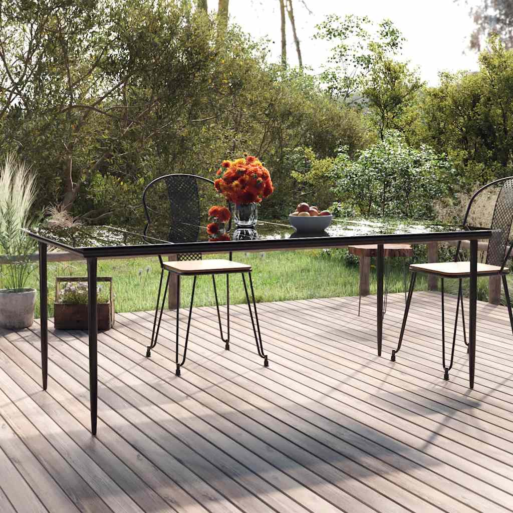 vidaXL Garden Dining Table Black 200x100x74cm Steel and Tempered Glass 1