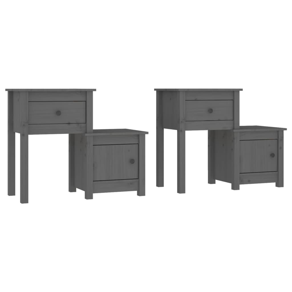 vidaXL Bedside Cabinet 2 pcs Grey 79.5x38x65.5 cm Solid Wood Pine 2