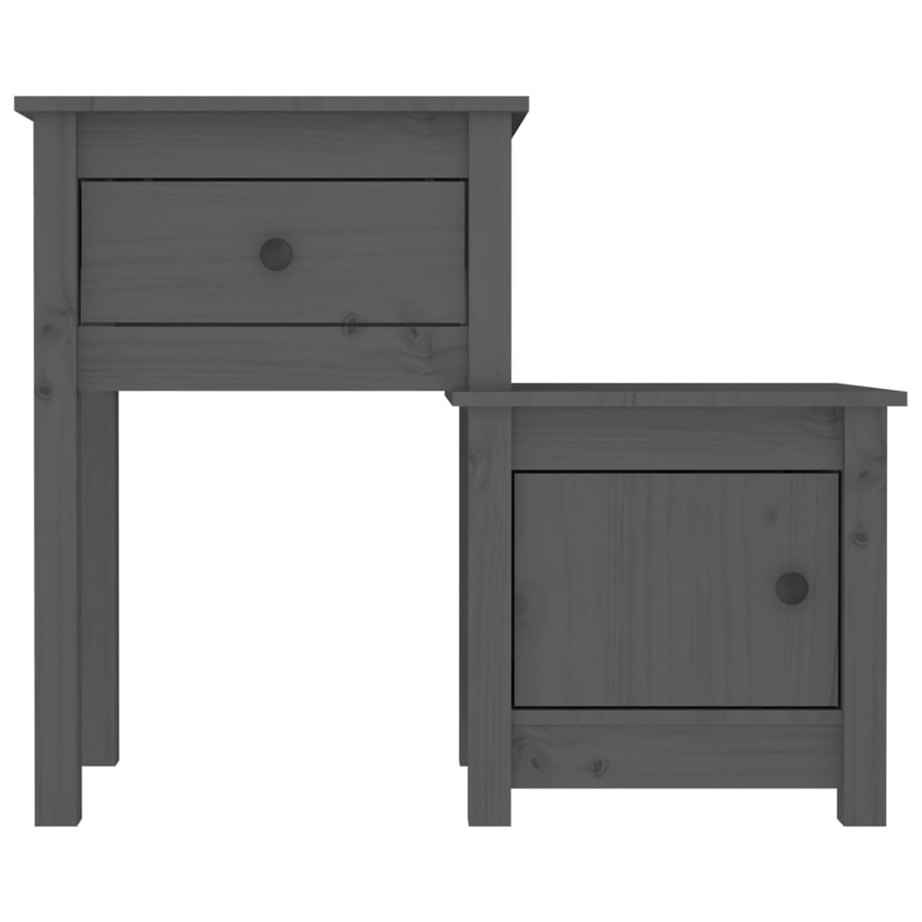 vidaXL Bedside Cabinet 2 pcs Grey 79.5x38x65.5 cm Solid Wood Pine 5