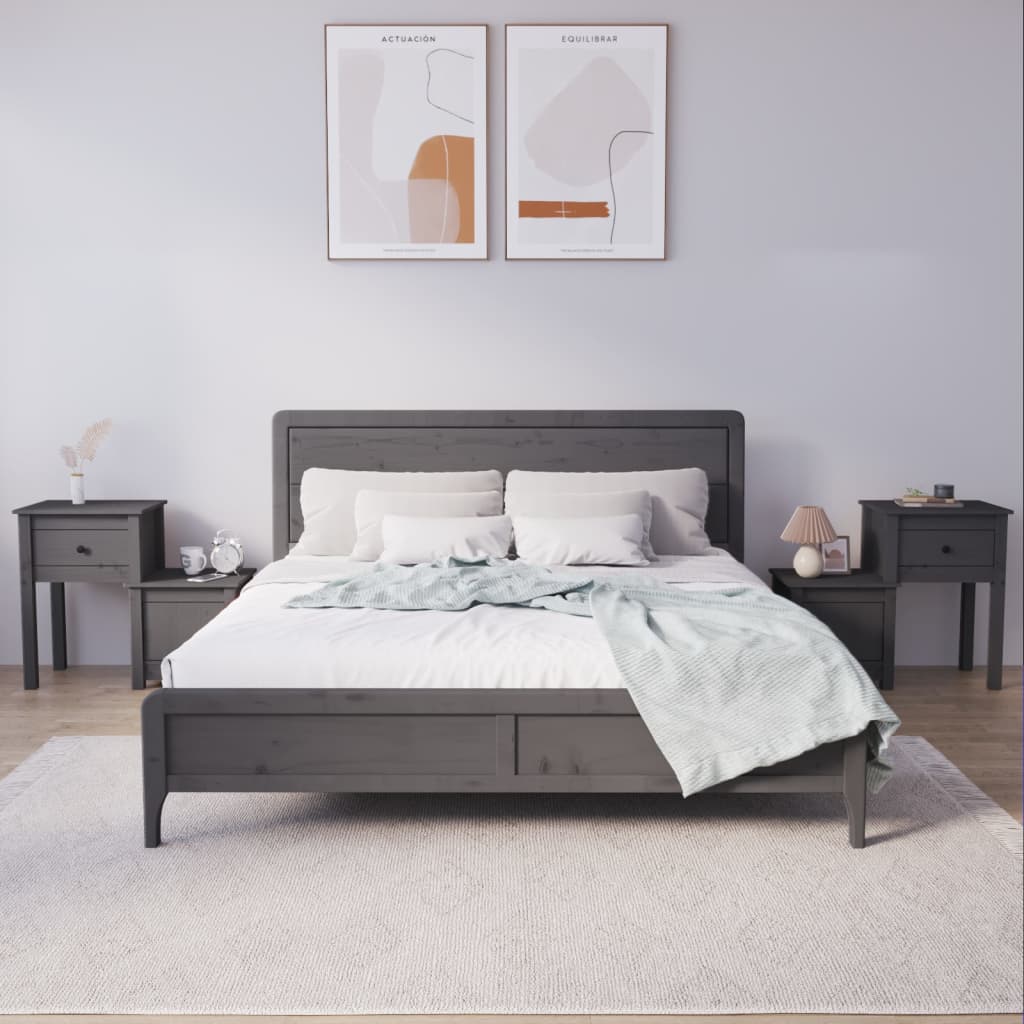 vidaXL Bedside Cabinet 2 pcs Grey 79.5x38x65.5 cm Solid Wood Pine 1