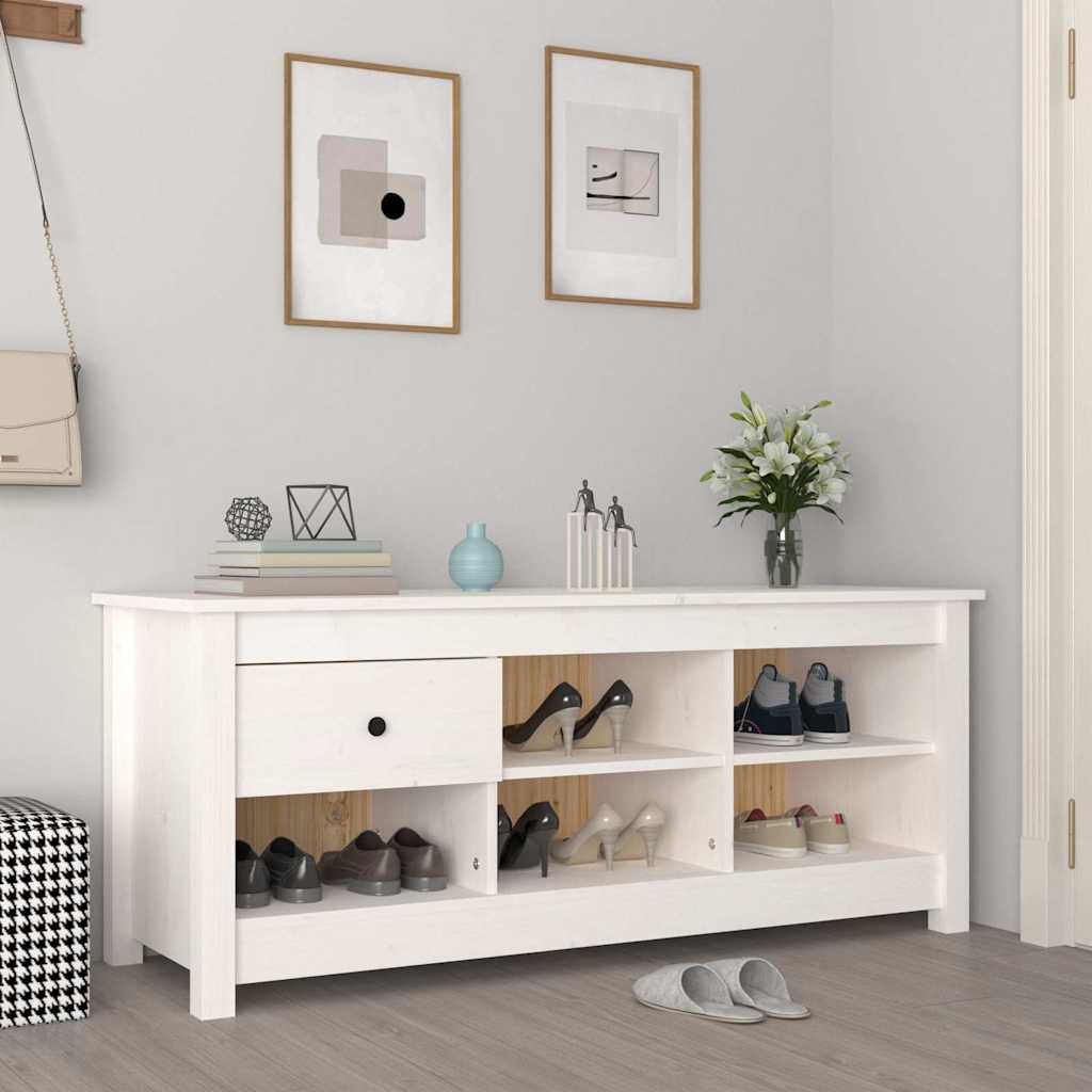 vidaXL Shoe Cabinet White 110x38x45.5 cm Solid Wood Pine 1
