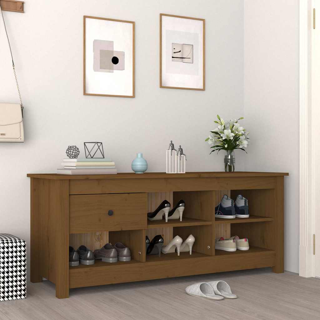 vidaXL Shoe Cabinet Honey Brown 110x38x45.5 cm Solid Wood Pine 1