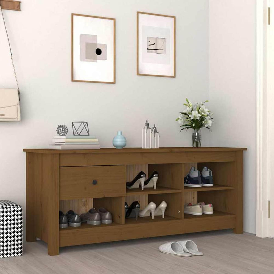 Shoe Cabinet Solid Wood Pine in Honey Brown