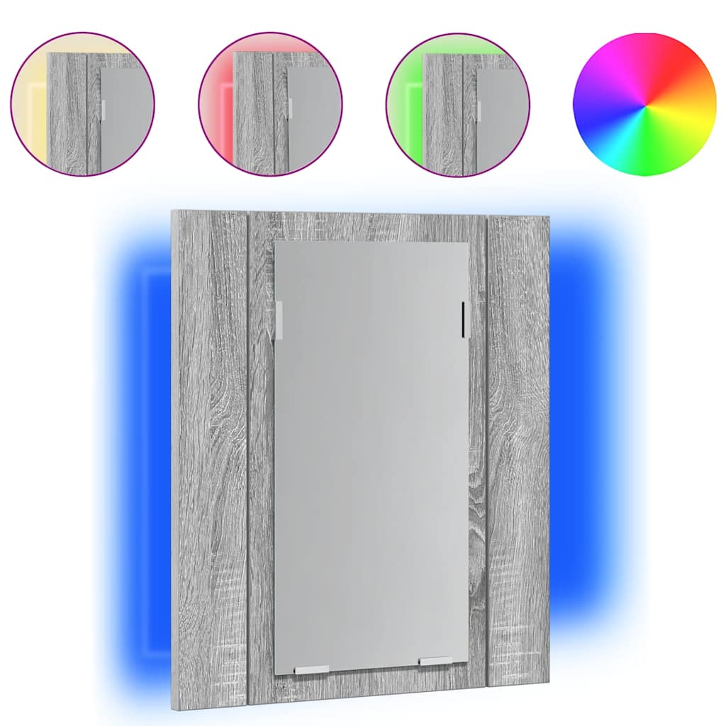 vidaXL LED Bathroom Mirror Cabinet Grey Sonoma 40x12x45 cm Engineered Wood 2
