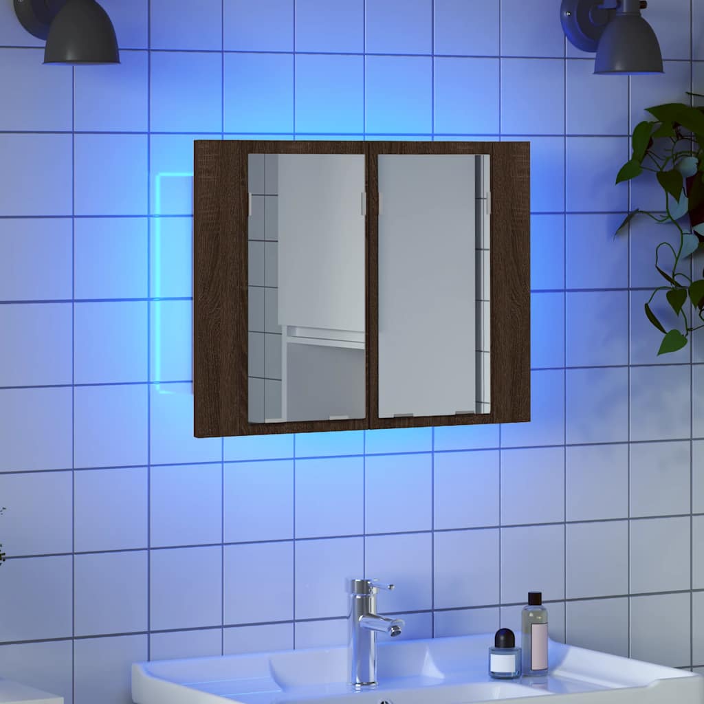 vidaXL LED Mirror Cabinet Brown Oak 60x12x45 cm Engineered Wood 3