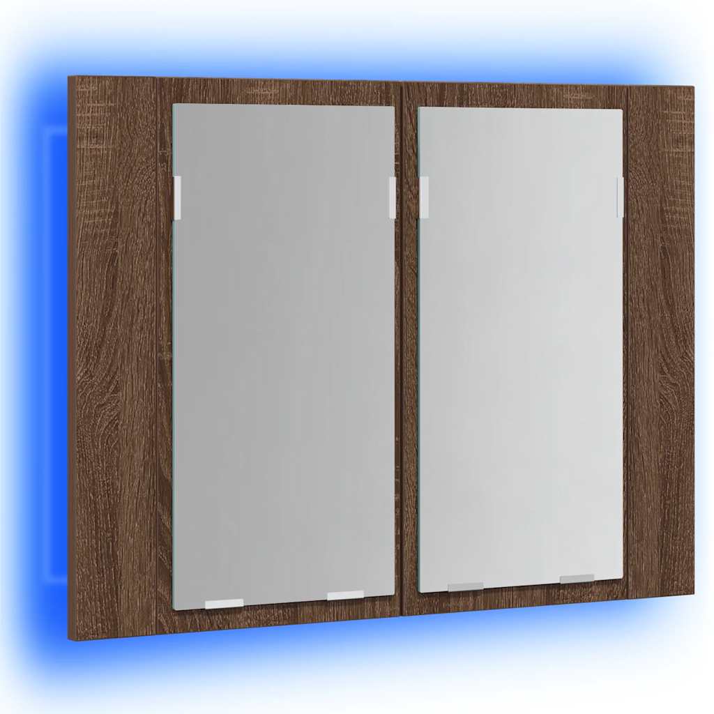 vidaXL LED Mirror Cabinet Brown Oak 60x12x45 cm Engineered Wood 4