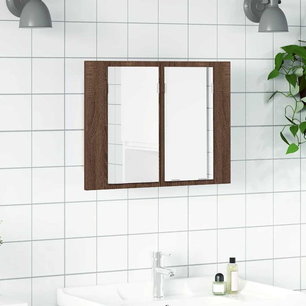 vidaXL LED Mirror Cabinet Brown Oak 60x12x45 cm Engineered Wood 1