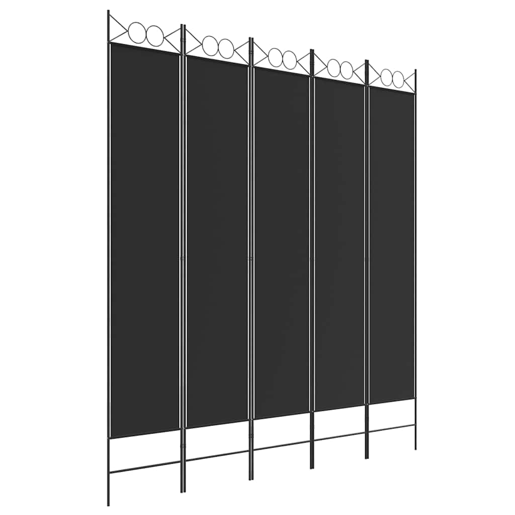 vidaXL 5-Panel Room Divider Black 200x220 cm Fabric 2