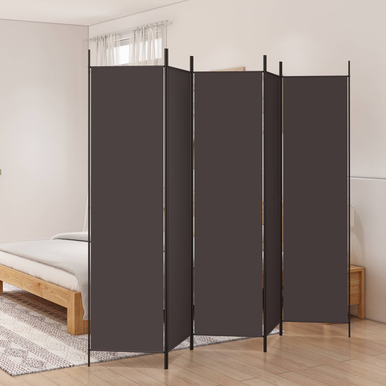 vidaXL 5-Panel Room Divider Brown 250x200 cm Fabric 1