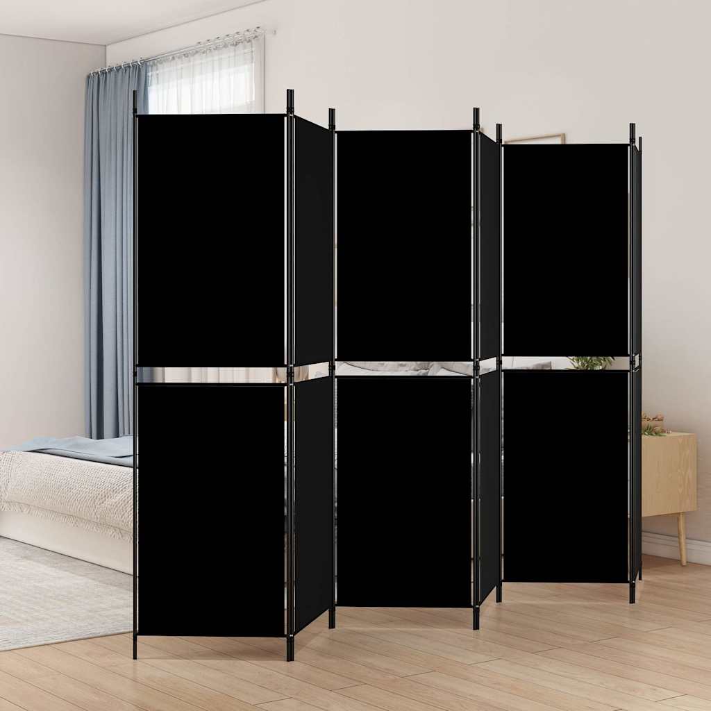 vidaXL 6-Panel Room Divider Black 300x180 cm Fabric 1