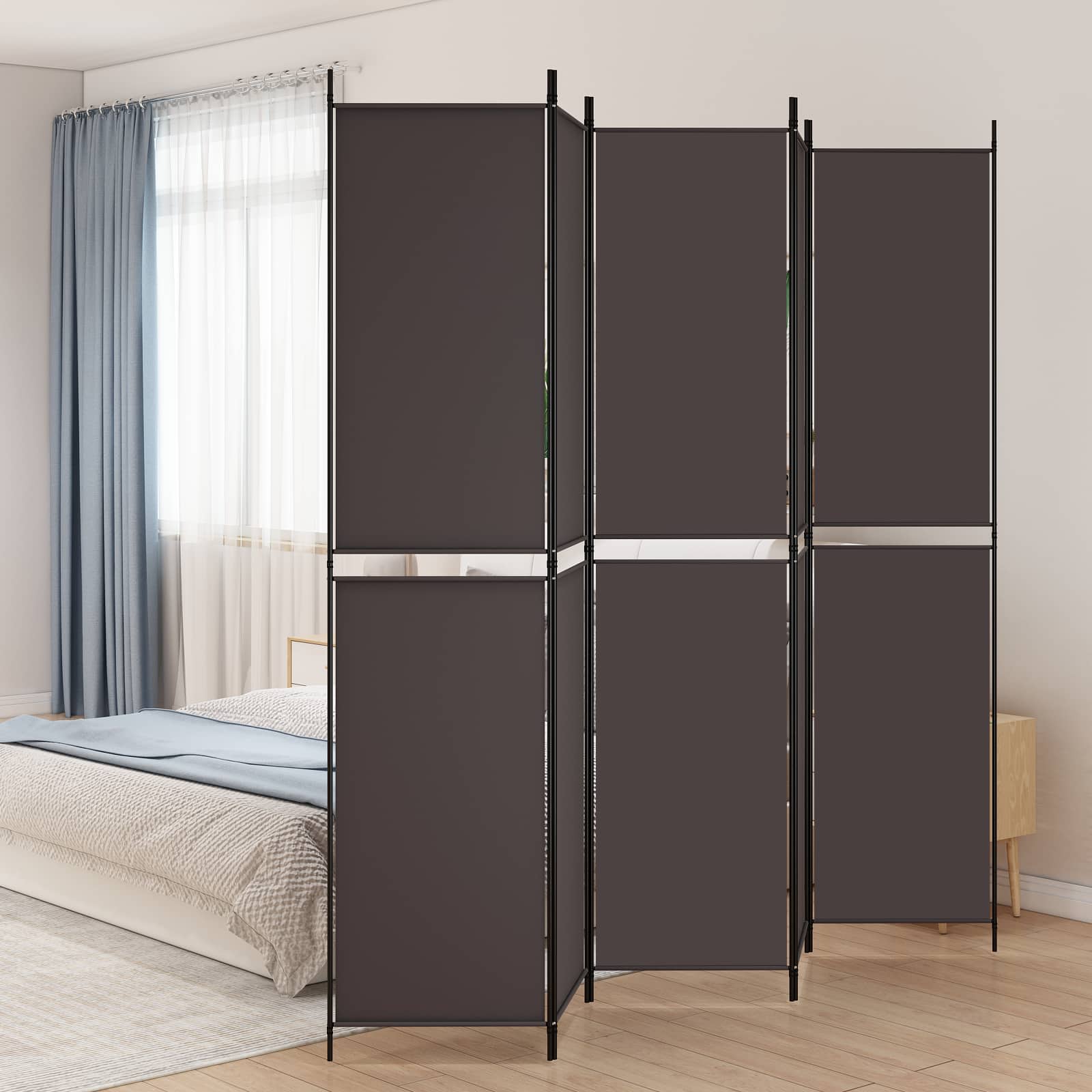 vidaXL 5-Panel Room Divider Brown 250x220 cm Fabric 1
