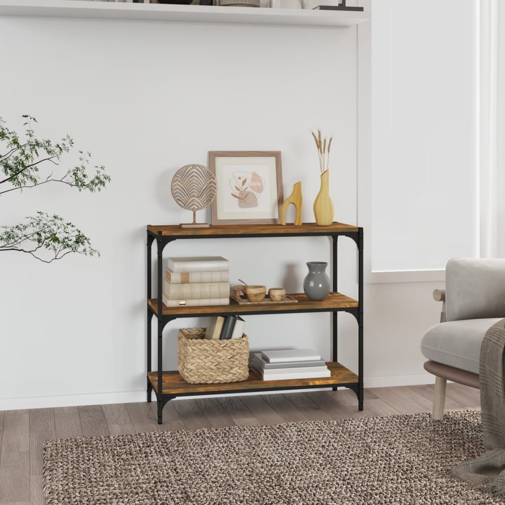 Book Cabinet 40x33x70.5 cm Engineered Wood and Steel Smoked Oak 80 cm