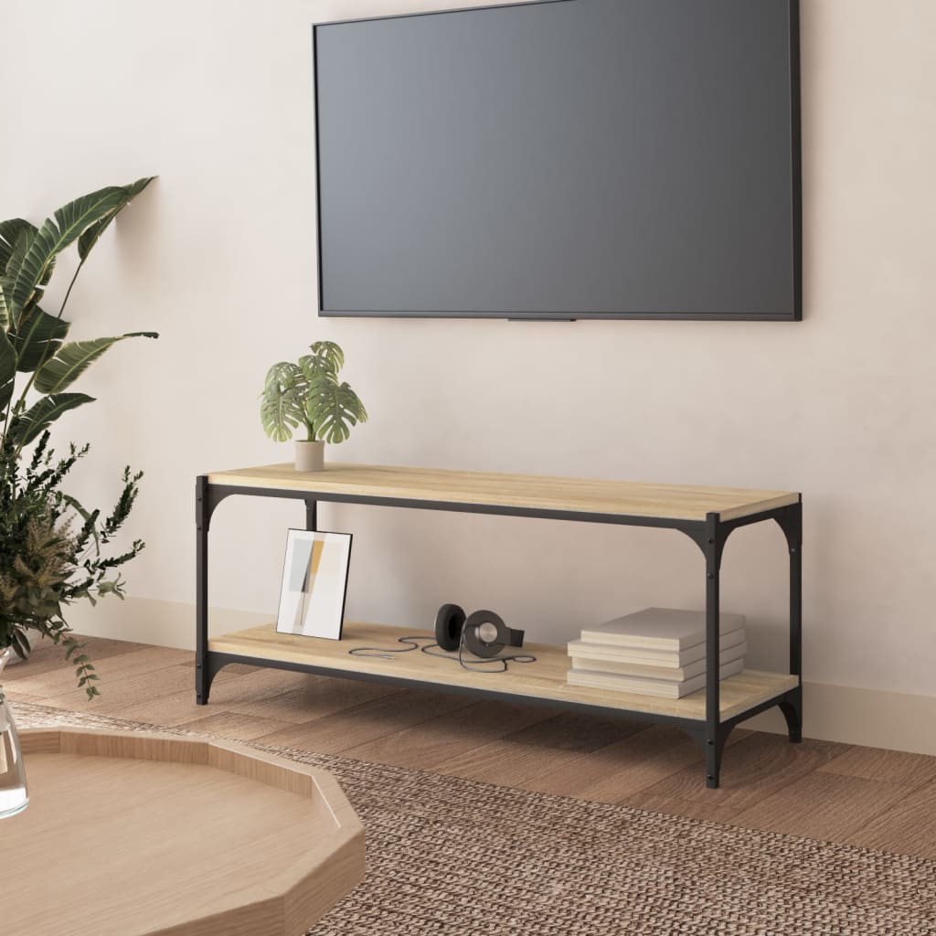 vidaXL TV Cabinet Sonoma Oak 100x33x41 cm Engineered Wood and Steel 1