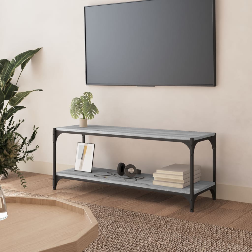 vidaXL TV Cabinet Grey Sonoma 100x33x41 cm Engineered Wood and Steel 1