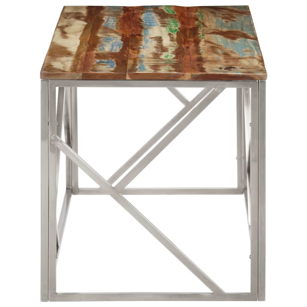 vidaXL Coffee Table Silver Stainless Steel and Solid Reclaimed Wood 4