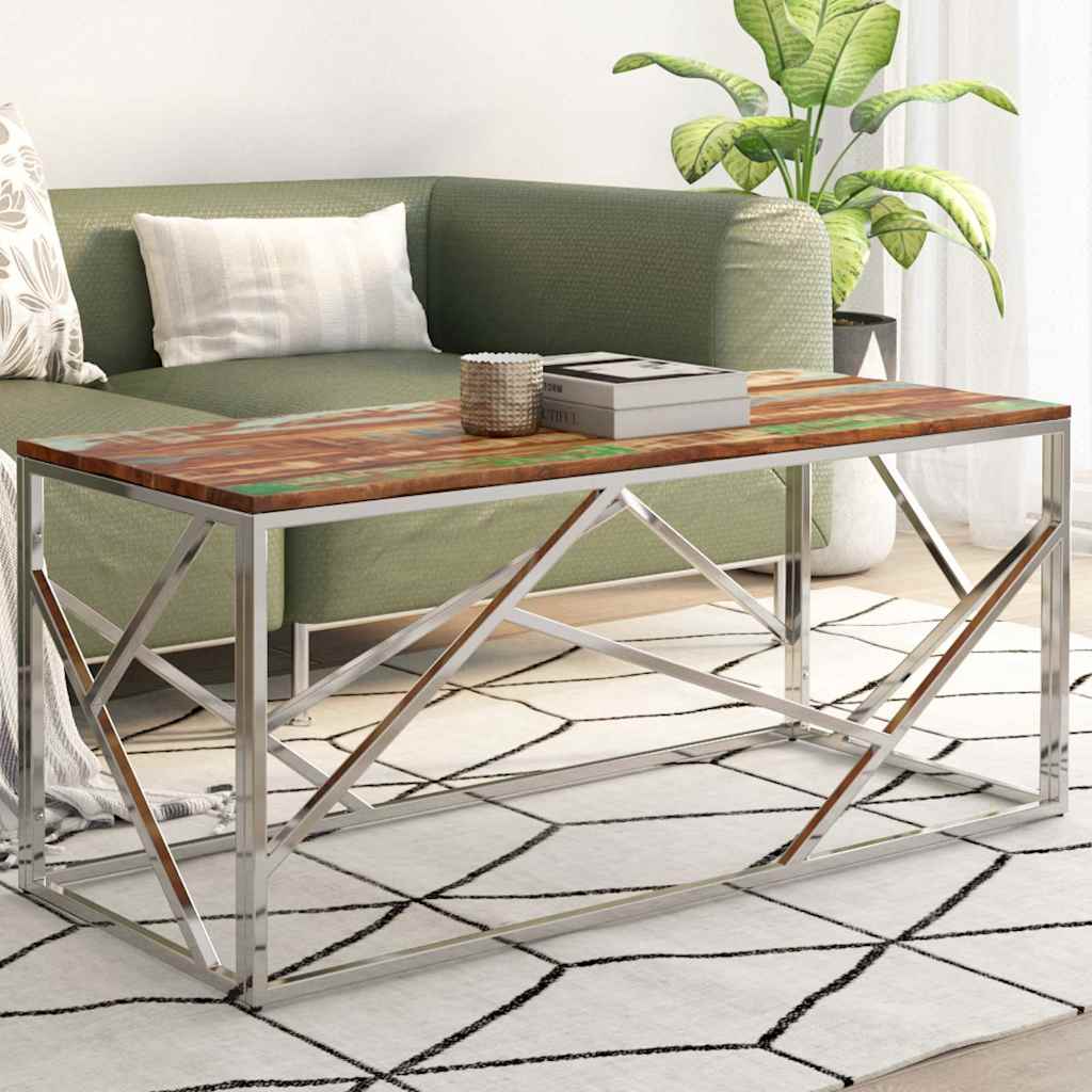 vidaXL Coffee Table Silver Stainless Steel and Solid Reclaimed Wood 1