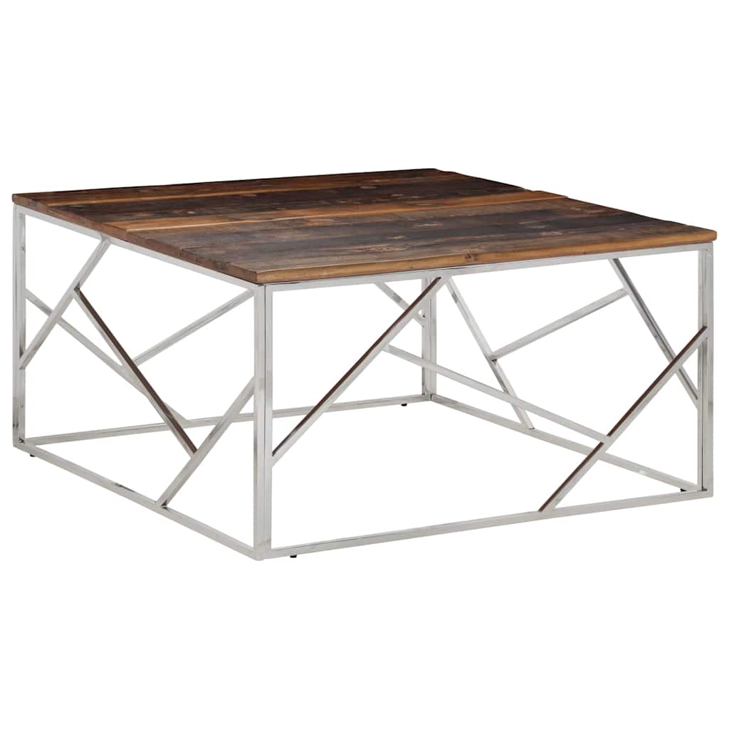 vidaXL Coffee Table Silver Stainless Steel and Solid Wood Sleeper 1