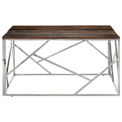 vidaXL Coffee Table Silver Stainless Steel and Solid Wood Sleeper 2
