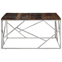 vidaXL Coffee Table Silver Stainless Steel and Solid Wood Sleeper 3