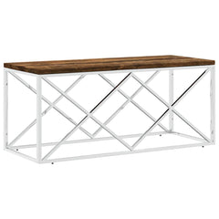 vidaXL Coffee Table Stainless Steel and Solid Wood Reclaimed 2