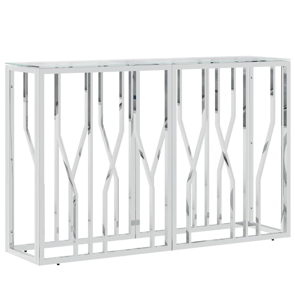 Console Table Stainless Steel and Solid Reclaimed Silver Glass