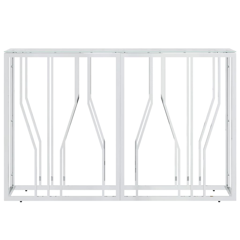 Console Table Stainless Steel and Solid Reclaimed Silver Glass