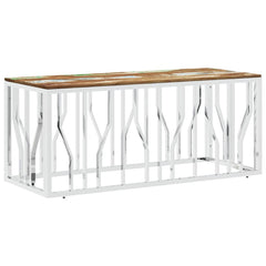 vidaXL Coffee Table Silver Stainless Steel and Solid Wood Reclaimed 2