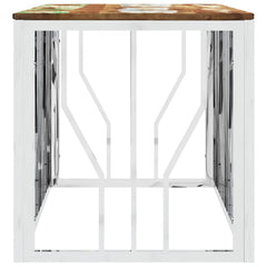 vidaXL Coffee Table Silver Stainless Steel and Solid Wood Reclaimed 4