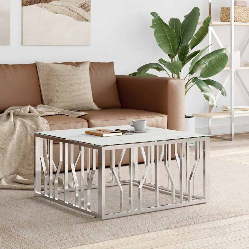 Coffee Table 80x80x40 cm Stainless Steel Silver and white Glass