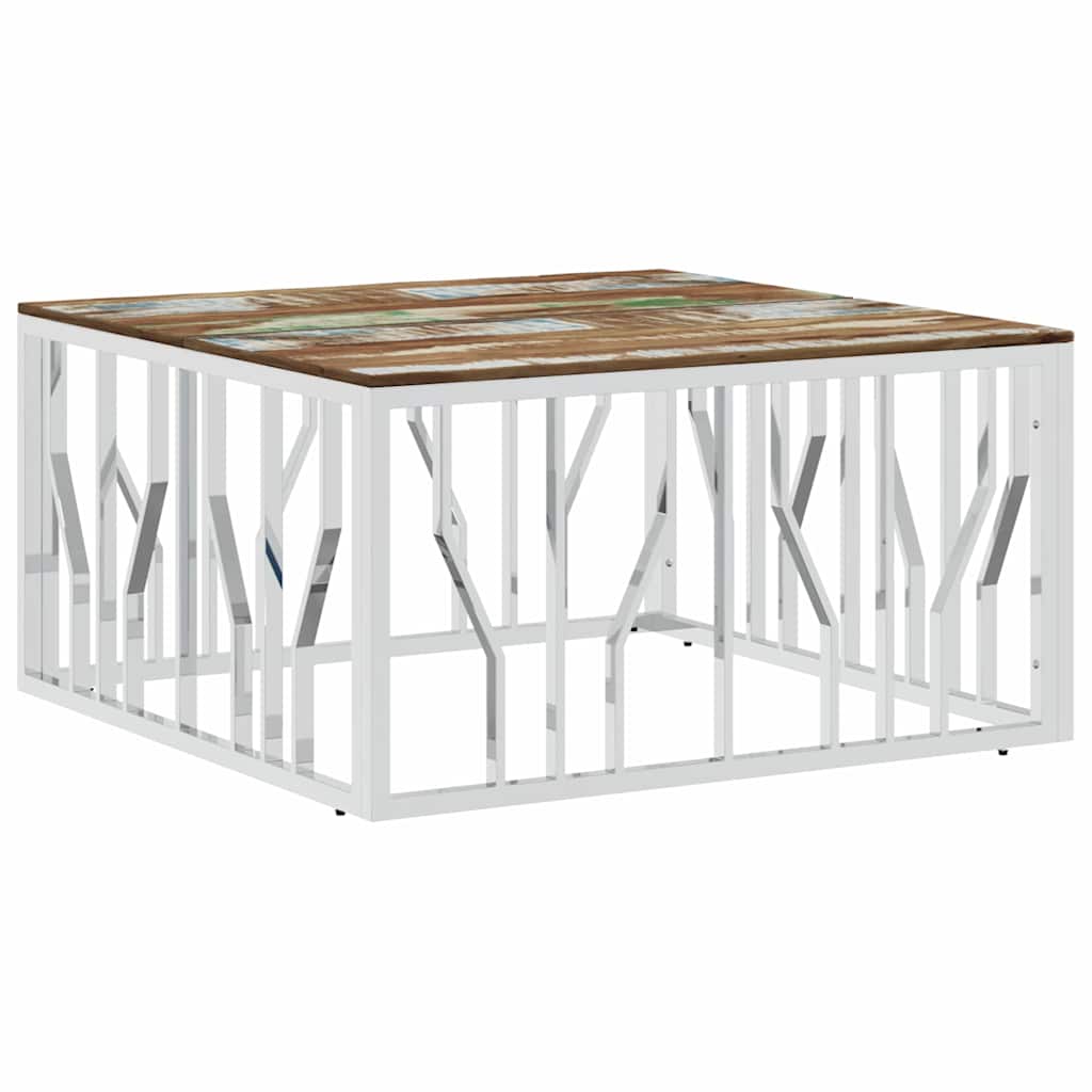 Coffee Table 80x80x40 cm Stainless Steel Silver and brown Wood