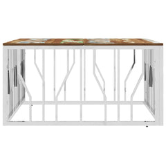 vidaXL Coffee Table Silver Stainless Steel and Solid Wood Reclaimed 3