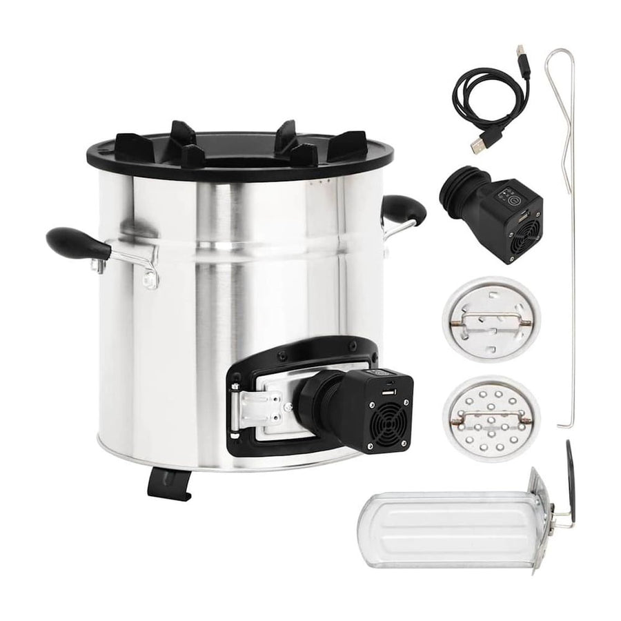 Wood Stove with USB Fan Silver Stainless Steel