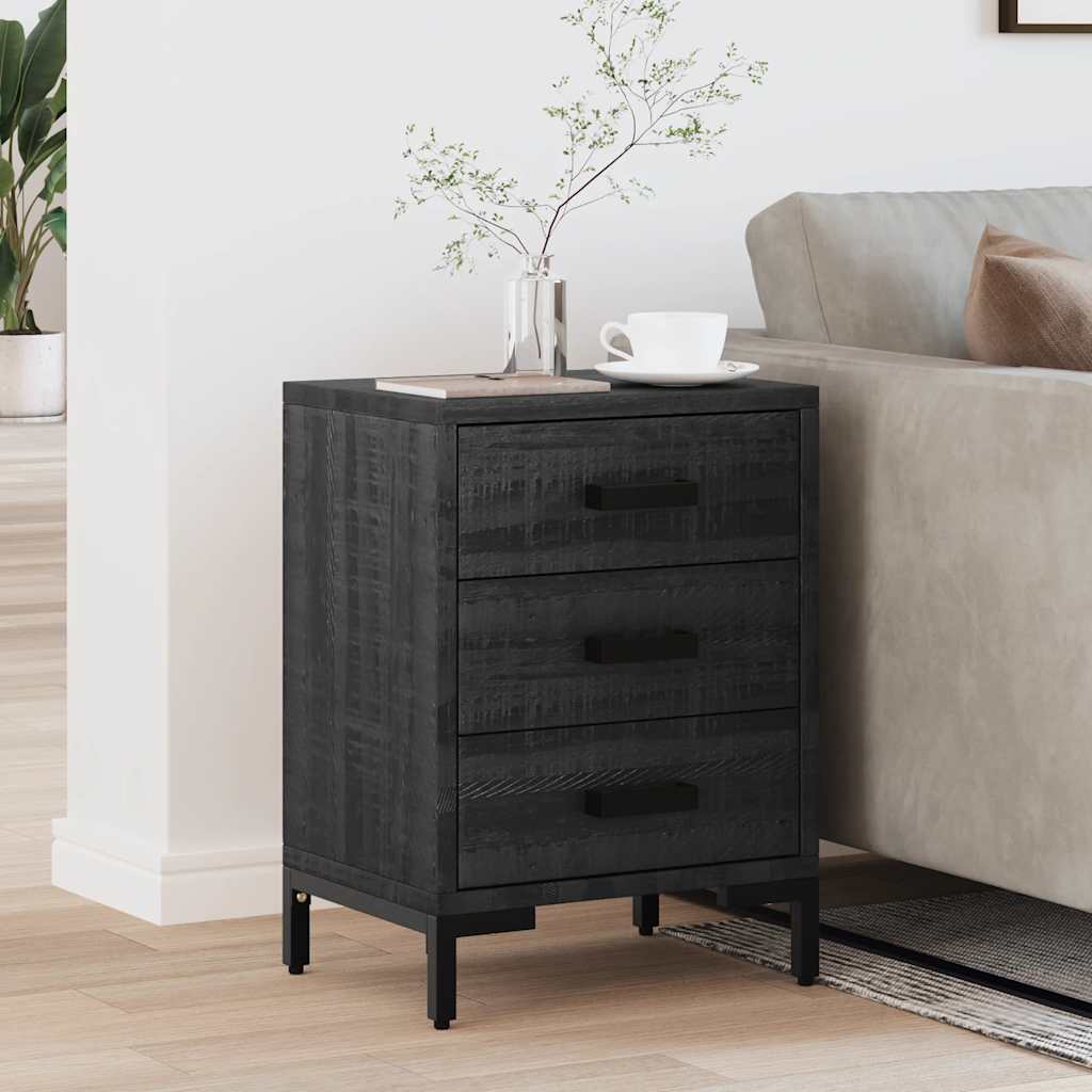 vidaXL Bedside Cabinet Black 36x30x54 cm Solid Pinewood 3
