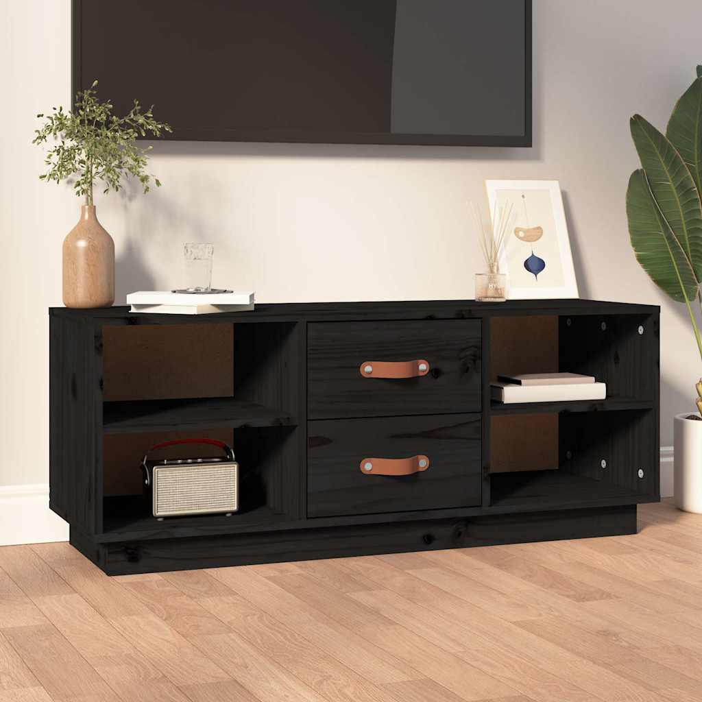 vidaXL TV Cabinet Black 100x34x40 cm Solid Wood Pine 1