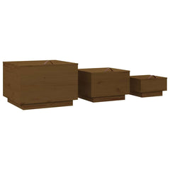 Storage Boxes with Lids 3 pcs Honey Brown Solid Wood Pine, image 5