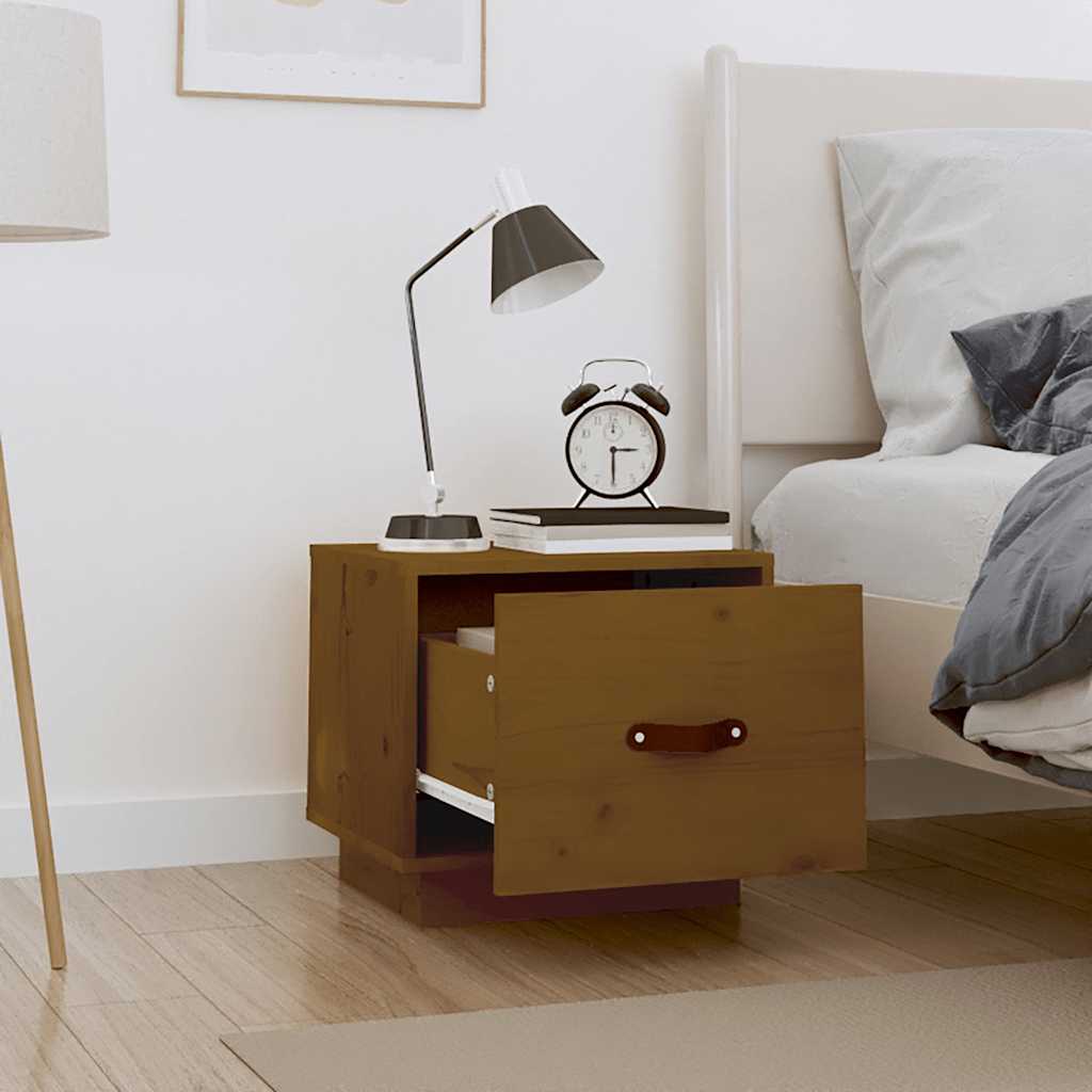 vidaXL Bedside Cabinet | Set of 2 | Honey brown | Solid pinewood, faux leather 3