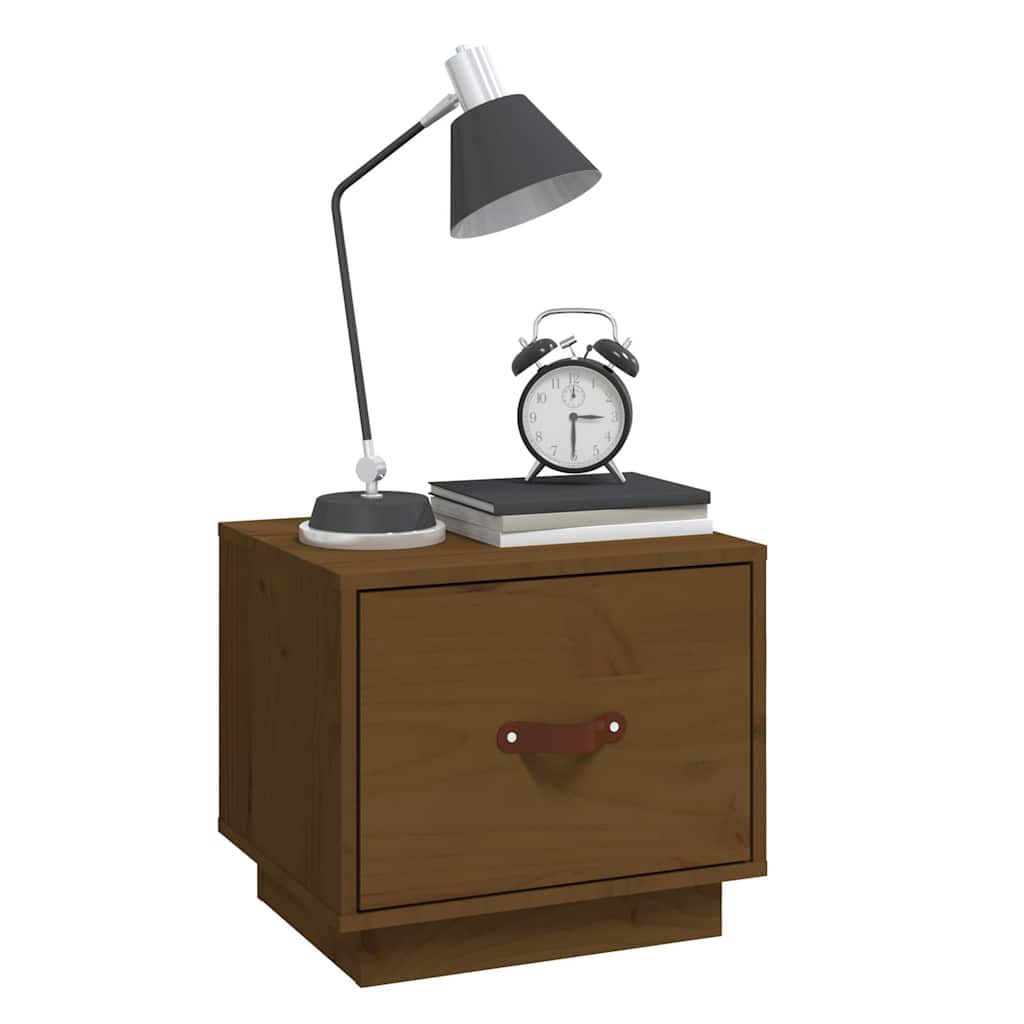 vidaXL Bedside Cabinet | Set of 2 | Honey brown | Solid pinewood, faux leather 4