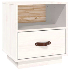 vidaXL Bedside Cabinet | White | Solid pine wood, faux leather (handle) 2