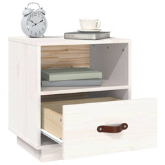 vidaXL Bedside Cabinet | White | Solid pine wood, faux leather (handle) 5