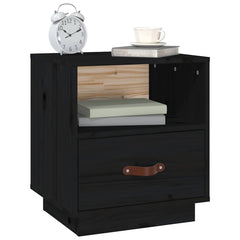 vidaXL Bedside Cabinet | Set of 2 | Black | Solid pine wood, faux leather 4