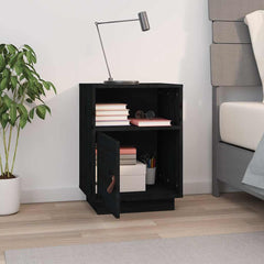 vidaXL Bedside Cabinet Black 40x34x55 cm Solid Wood Pine 3