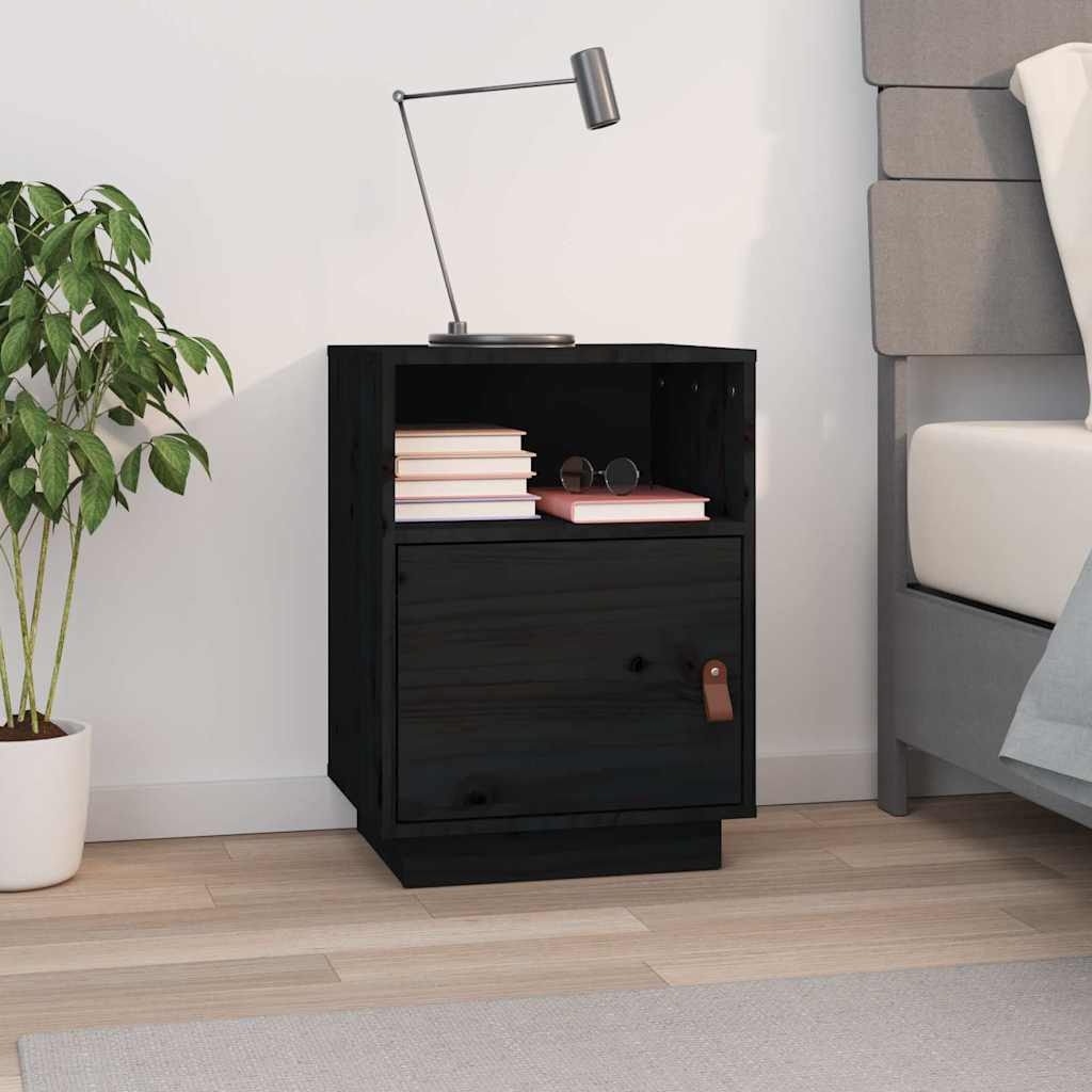 vidaXL Bedside Cabinet Black 40x34x55 cm Solid Wood Pine 1