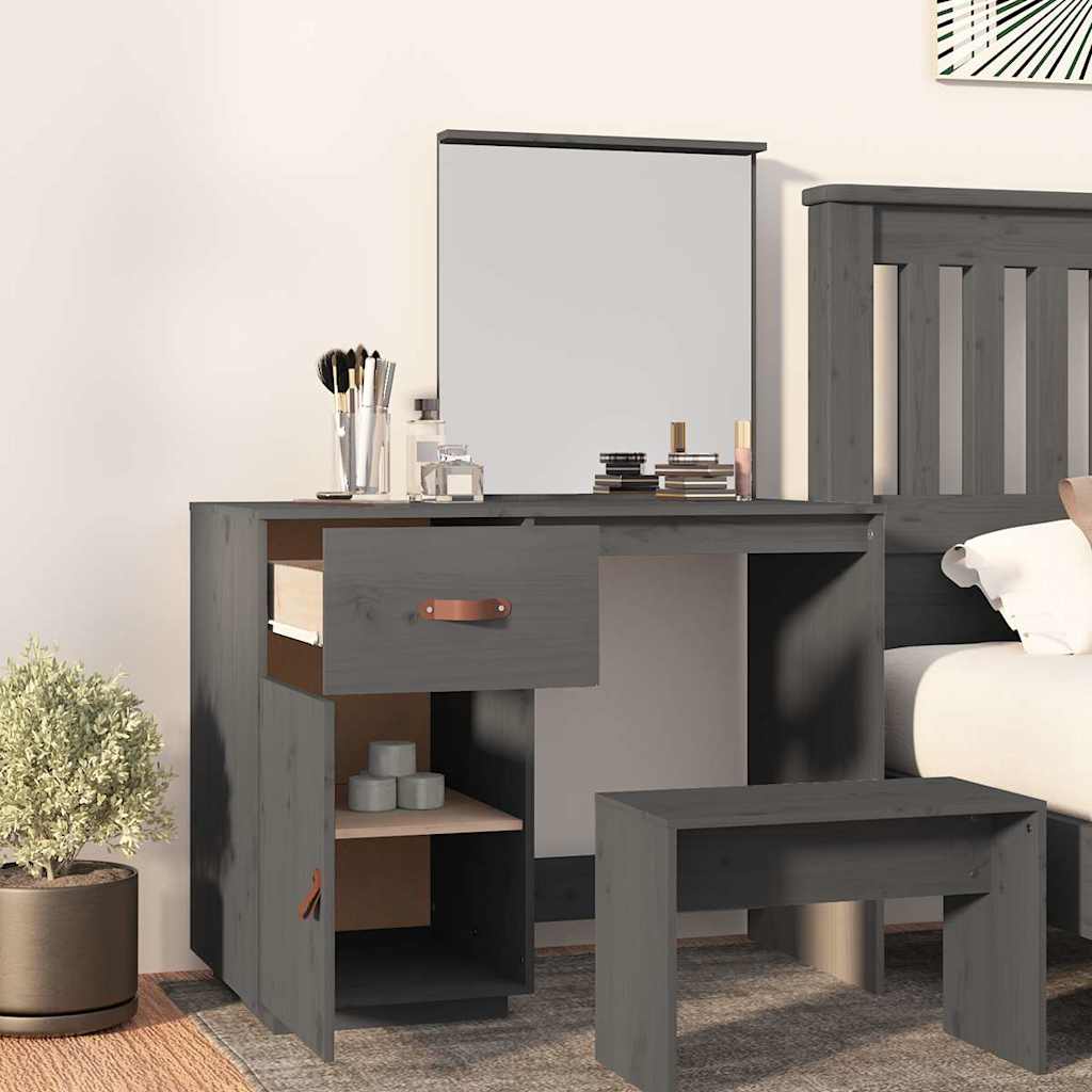 vidaXL Dressing Table Grey 95x50x134 cm Solid Wood Pine 3