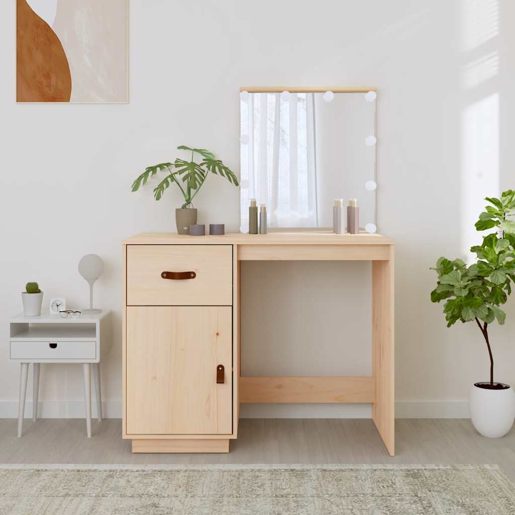 vidaXL Dressing Table with LED 95x50x133.5 cm Solid Wood Pine 4
