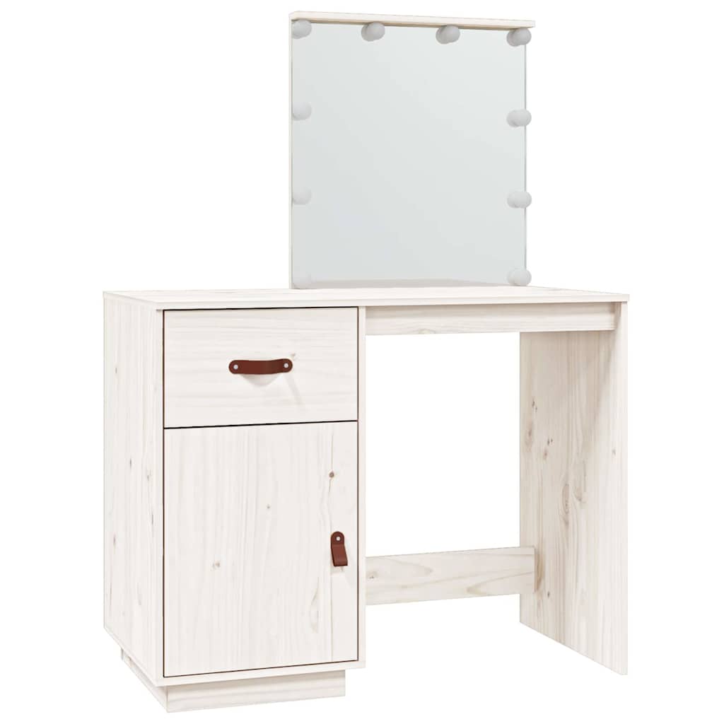 vidaXL Dressing Table with LED White 95x50x133.5 cm Solid Wood Pine 2