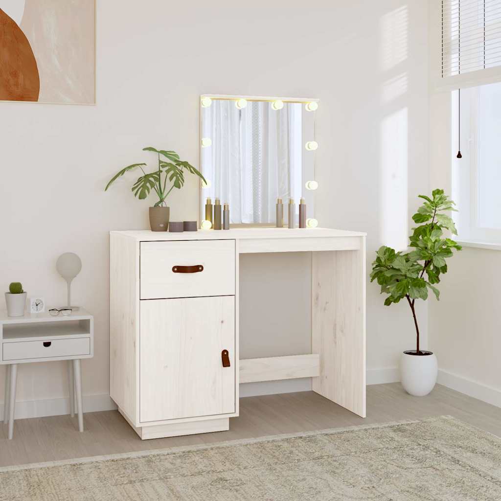 vidaXL Dressing Table with LED White 95x50x133.5 cm Solid Wood Pine 3