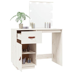 vidaXL Dressing Table with LED White 95x50x133.5 cm Solid Wood Pine 5