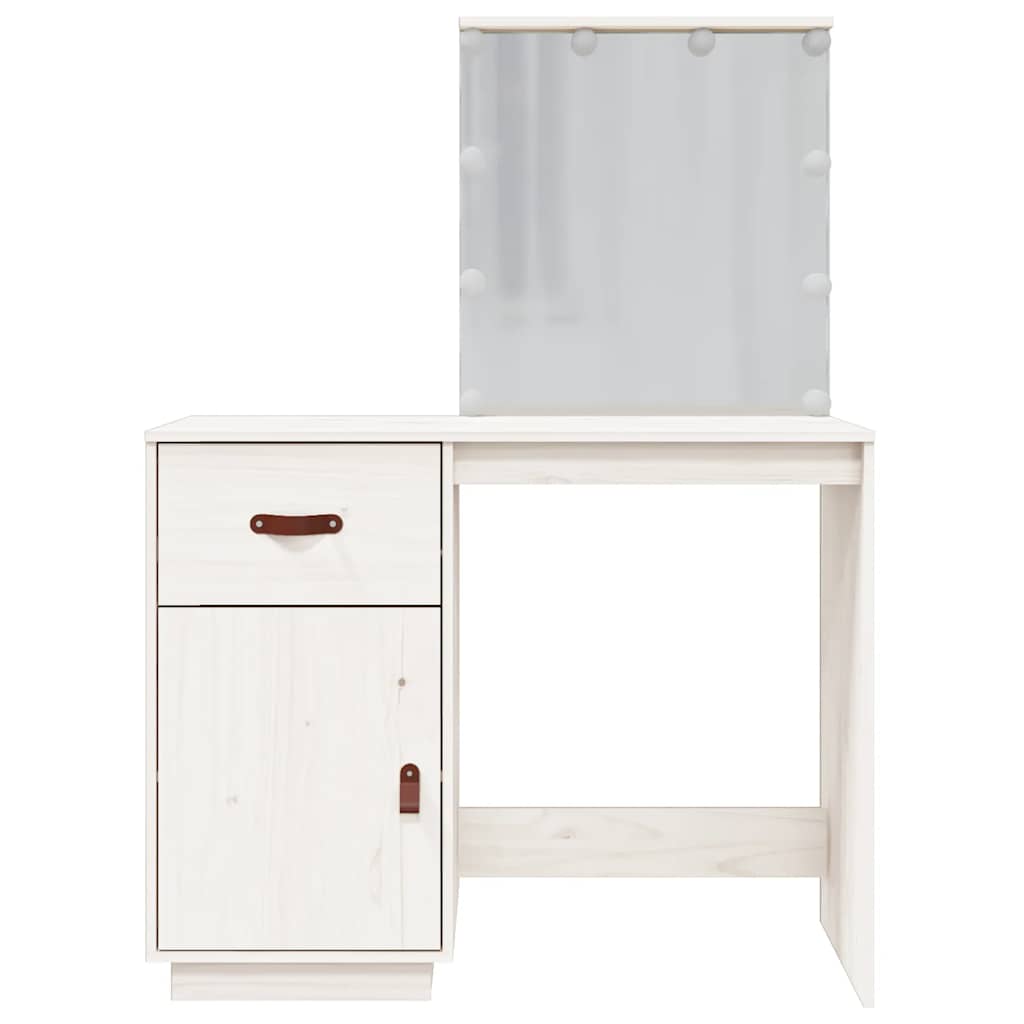 vidaXL Dressing Table with LED White 95x50x133.5 cm Solid Wood Pine 6